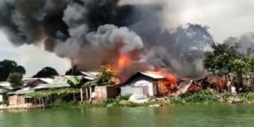 Massive fire in Lahorijan near Dimapur