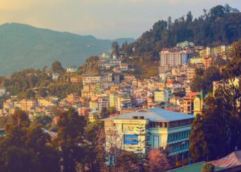 aerial view of houses on a hill in gangtok sikkim india