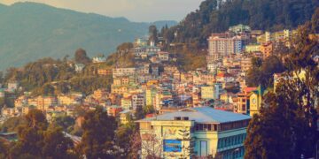 aerial view of houses on a hill in gangtok sikkim india