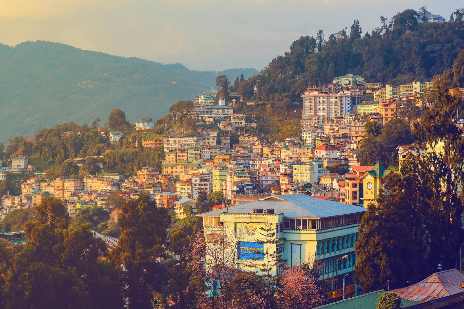 aerial view of houses on a hill in gangtok sikkim india