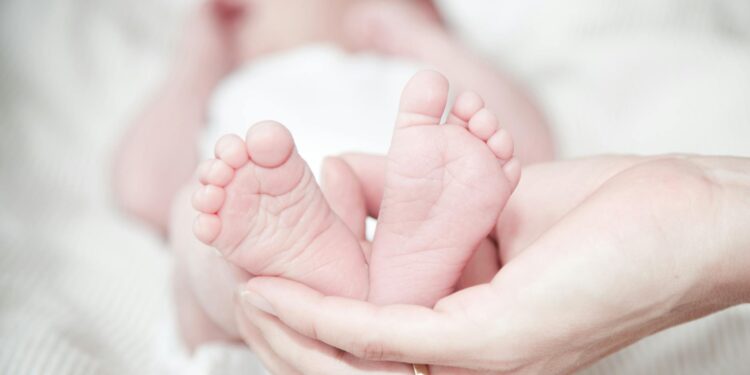 close up of hands holding baby feet
