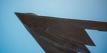 Underside of a B-2 bomber plane