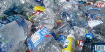 blue labeled plastic bottles
